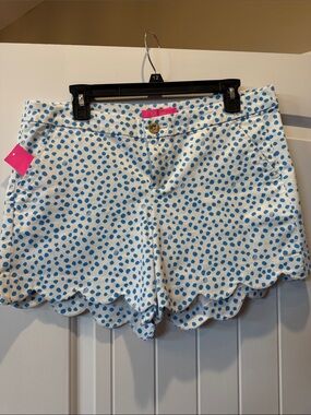 Lilly Pulitzer Polka Dot Scallop Hem Women's Shorts - Blue on White